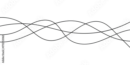 Thin line wavy background on white background.  Flowing wave line background on white page. Rippled isolated abstract wavey background icons. Graphical abstract curved wave icon set. 