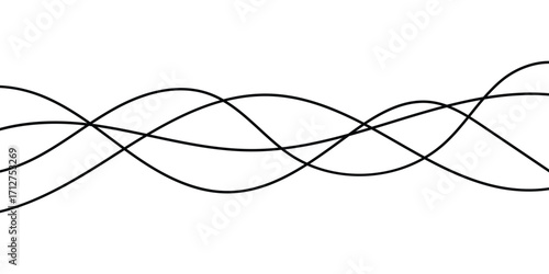 Thin line wavy background on white background.  Flowing wave line background on white page. Rippled isolated abstract wavey background icons. Graphical abstract curved wave icon set. 