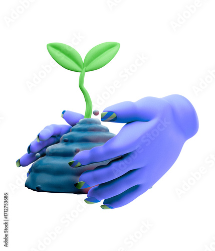 The picture shows an image of an icon planting seeds that have already grown.