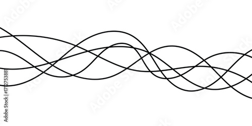 Thin line wavy background on white background.  Flowing wave line background on white page. Rippled isolated abstract wavey background icons. Graphical abstract curved wave icon set. EPS 10. 