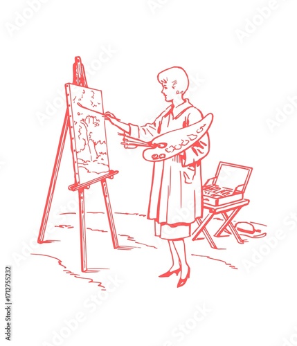 The image depicts an icon of someone painting.