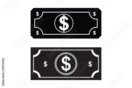 Cash Dollar Bills Icon – Banknote Silhouette Vector