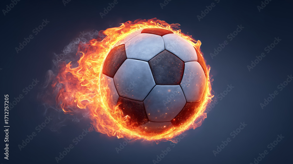 Naklejka premium Flaming Soccer Ball in Stadium Lights