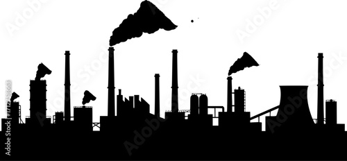 Factory industrial complex pollution plant silhouette vector illustration
