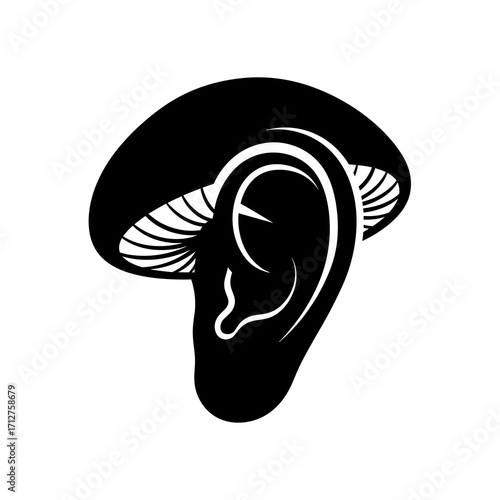 Mushroom shaped ear silhouette isolated on white background