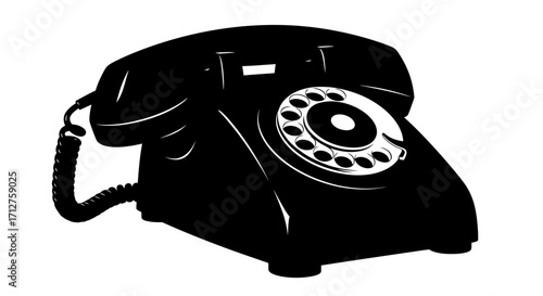 Vintage rotary dial telephone silhouette isolated on white background