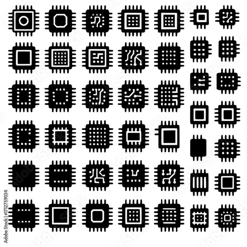 computer chips icon set