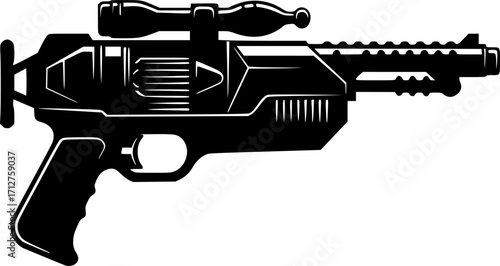 Retro futuristic ray gun weapon blaster silhouette vector illustration
