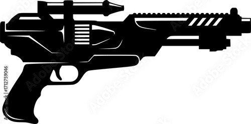 Retro futuristic ray gun weapon blaster silhouette vector illustration
