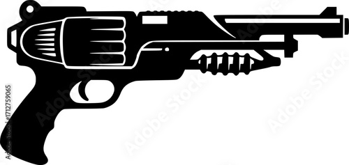 Retro futuristic ray gun weapon blaster silhouette vector illustration
