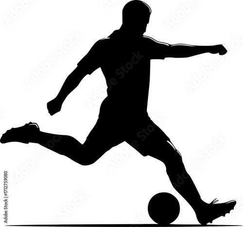 Soccer player kicking ball action sport game silhouette vector illustration

