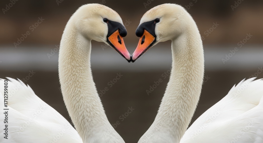 Obraz premium Two elegant swans form a heart shape with their necks