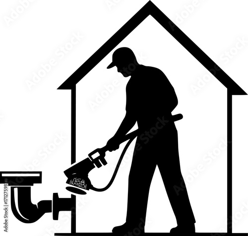 Plumbing house repair service drain cleaning silhouette vector illustration
