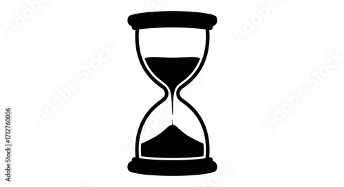 Black hourglass silhouette with sand falling isolated on white background