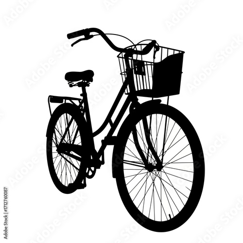Silhouette of a bicycle with a basket isolated on white background