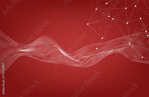 Abstract  vector on red background. Elegant background for business presentations. Lines, point, plane in 3D space.Cryptocurrency fintech network blockchain and programming concept.