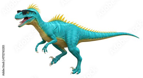 Isolated Cool Tyrannosaurus Rex Wearing Sunglasses, Funny Cartoon Dinosaur Character