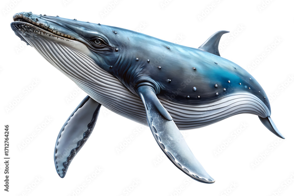 Fototapeta premium Blue Whale Swimming Underwater on Black Background