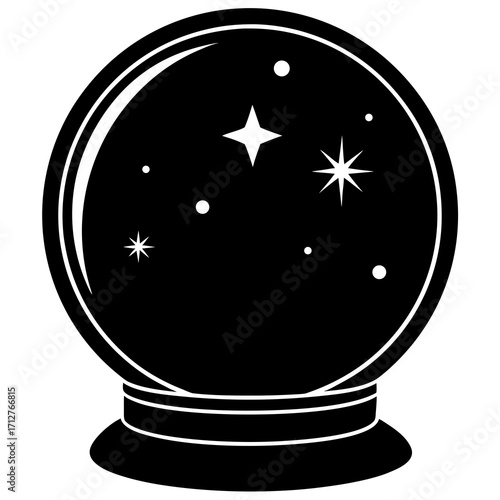 Black crystal ball with sparkling stars fortune telling