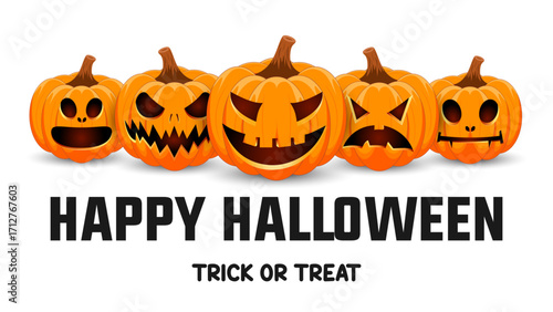 Set pumpkin on white background. The main symbol of the Happy Halloween holiday. Orange pumpkins with smile for your design for the holiday Halloween. Vector illustration.