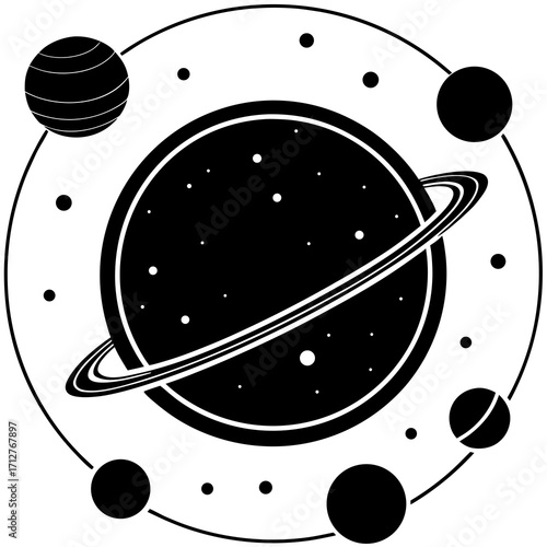 Celestial bodies orbiting ringed planet planets solar system