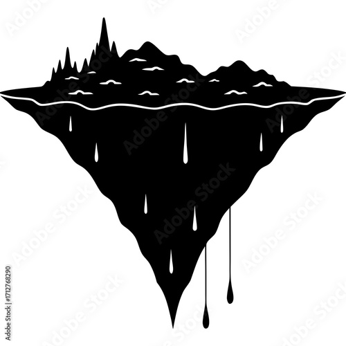 Floating island landscape with dripping water landmass