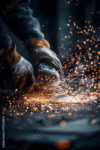 Intense Industrial Craftsmanship: A Fiery Cascade of Sparks from a Grinder.