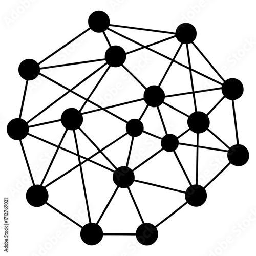 Interconnected black nodes and lines network connections