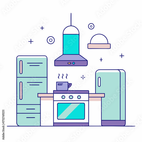 Modern kitchen appliances with steaming cup interior