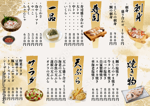 寿司居酒屋のサンプルメニュー表
