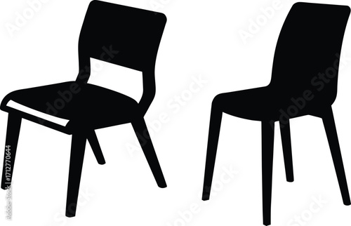 Plastic Chair Silhouette Set Design various positions and angles Vector Illustration. Modern black chair silhouette, plastic chair vector illustration