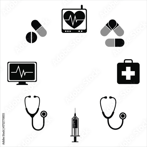 Medical Icons A Circular Arrangement of Healthcare Symbols for Design and Information