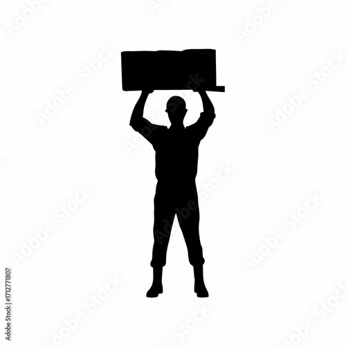 Silhouette of operator lifting heavy tool inside tunnel isolated on white background