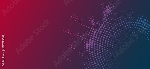 Abstract gradient background featuring a dynamic halftone pattern transitioning from red to purple and blue, creating a visually striking and modern design with circular shapes