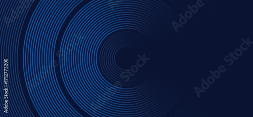 A striking graphic background features concentric blue circles radiating against a deep navy backdrop, creating a modern and visually engaging abstract design element