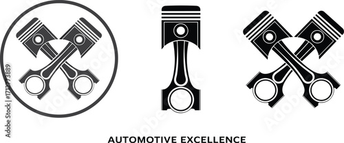 Engine piston icons, automotive excellence, mechanical symbols, power graphics, car parts, motor design, engineering visuals, performance branding, piston logo, vehicle repair, garage identity