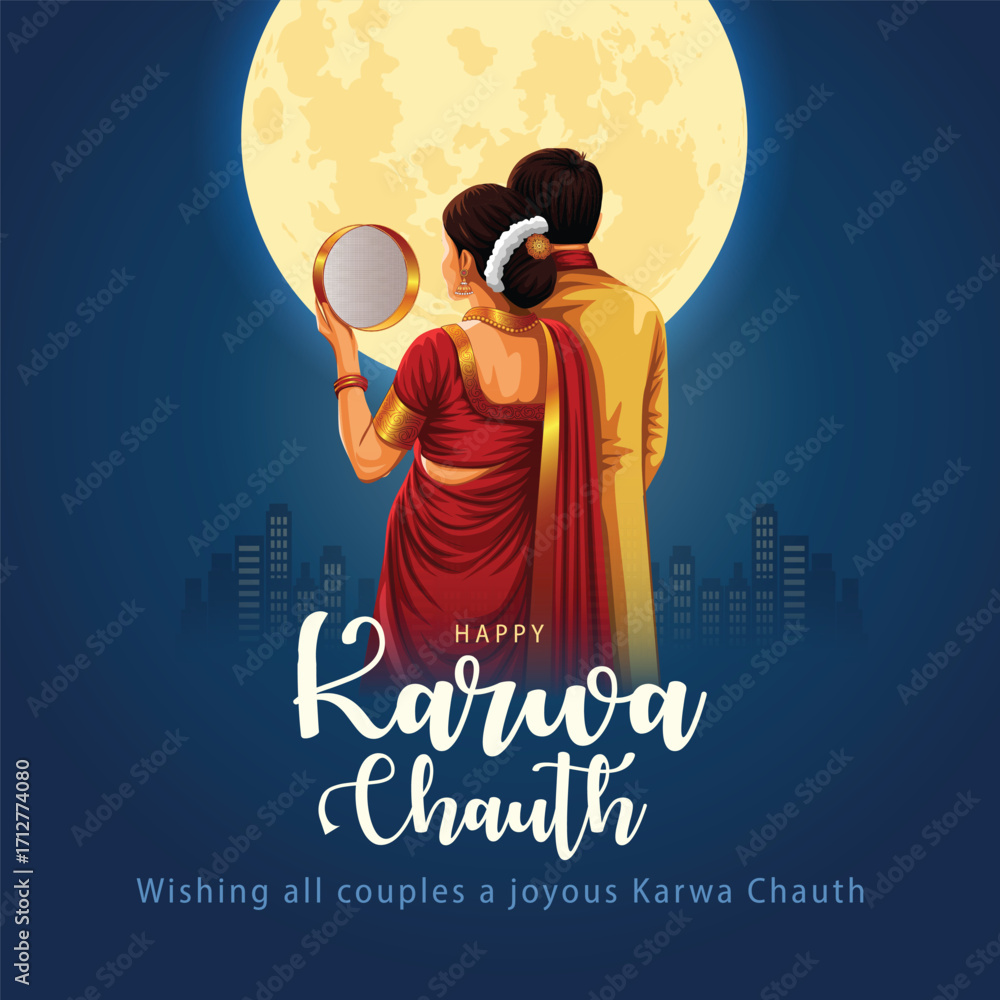 custom made wallpaper toronto digitalillustration of Indian Hindu Festival happy Karwa Chauth background with doing Karwa Chauth.