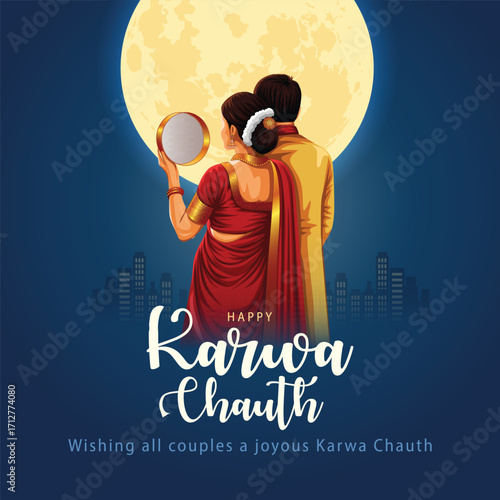 illustration of Indian Hindu Festival happy Karwa Chauth background with doing Karwa Chauth.