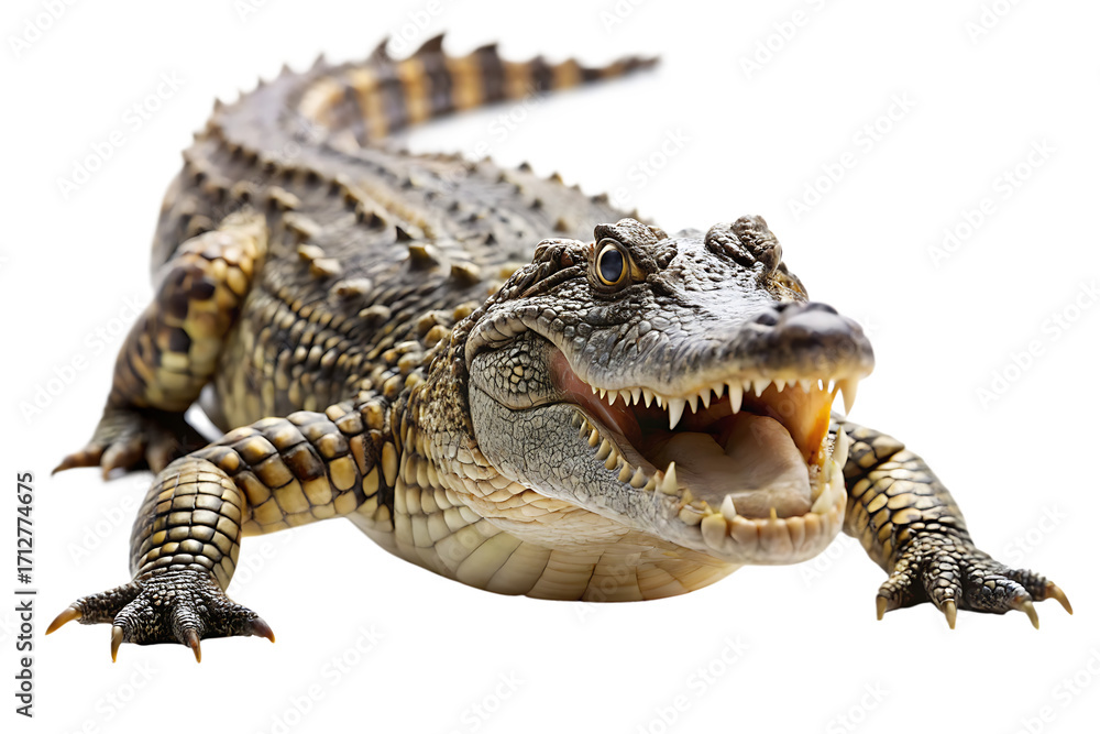 Fototapeta premium Crocodile with Open Mouth Isolated on Black Background