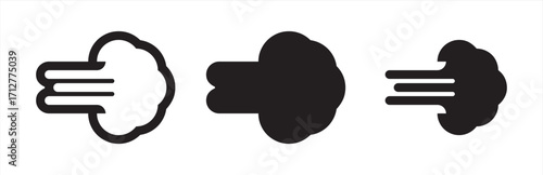 Collection of black comic-style smoke clouds with dynamic lines