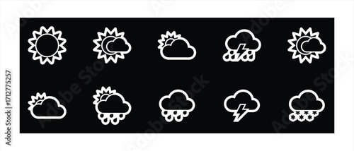 set of weather icon hand-drawn style, scribble doodle illustration with brush stroke, set of sign and symbol