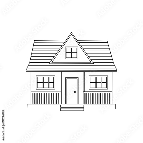 A clean line drawing of a small, single-story house, perfect for architectural visualizations, children's books, or educational resources.