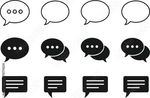 Assorted Black and White Speech Bubble and Message Box Icons chat communication