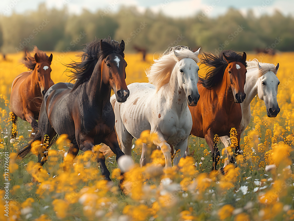 Obraz premium horses in the field