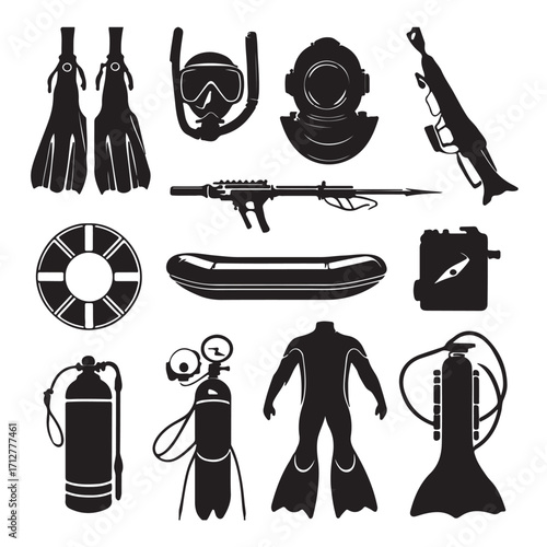 Diving equipment collection scuba snorkel