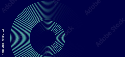 A mesmerizing abstract design features layered light blue concentric circles spiraling on a deep navy backdrop, creating a visually engaging geometric composition with fluid movement