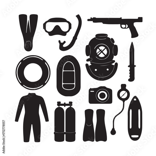 Diving equipment collection scuba snorkel