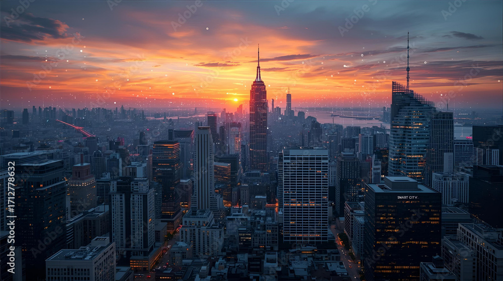 Obraz premium Mega Metropolitan City sunset beautiful view poster AI Generated