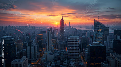 Mega Metropolitan City sunset beautiful view poster AI Generated