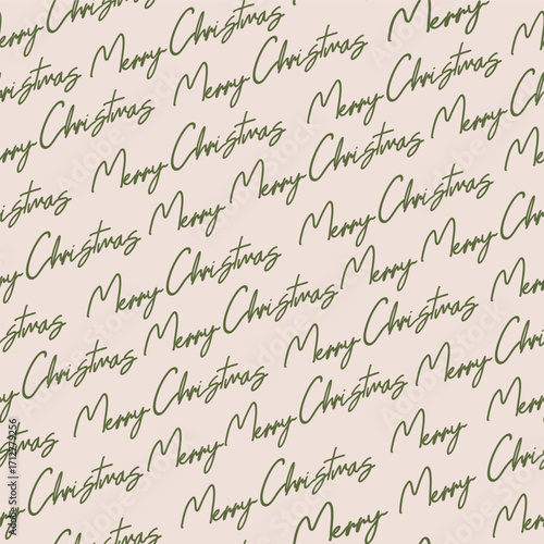Merry Christmas seamless pattern. Hand drawn calligraphy lettering with festive holiday words. Vector seamless background for wrapping paper, greeting cards, invitations, and New Year decoration.